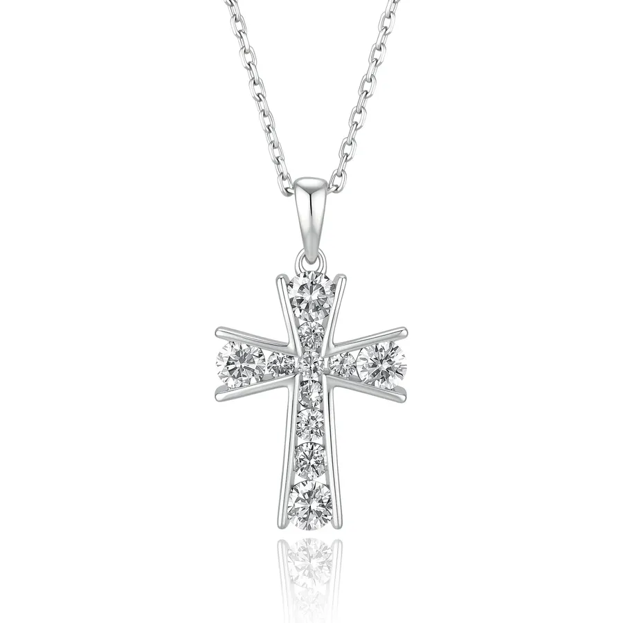0.8 Carat Lab Grown Diamond Cross Necklace, Fine Jewelry