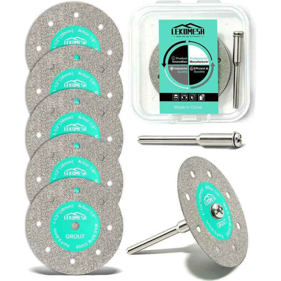 1-1/2 Mini Diamond Glass Cutting Disc for Rotary Tool, 0.6mm Ultra-Thin Cut-Off Discs, 150# Diamond Blades for Glass Jade Marble Granite Artificial Stone (5-Pack with 1/8" Mandrel)