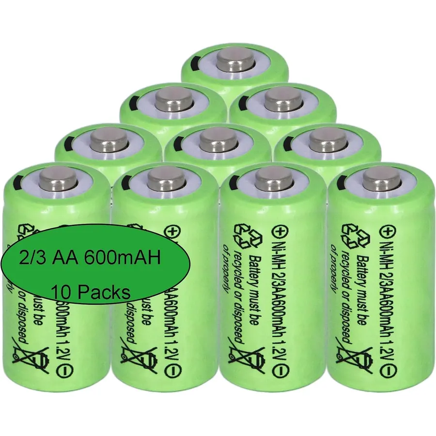 【10 Packs】 1.2v Nimh 2/3 Aa 600 Mah High Capacity Rechargeable Batteries for Solar Garden Light Pathway (They are Not Aa Standard Size)