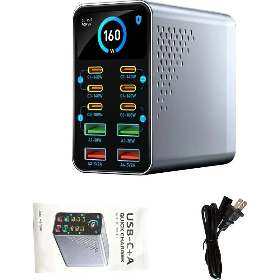 10-Port Charging Station with LCD Display (US Plug)