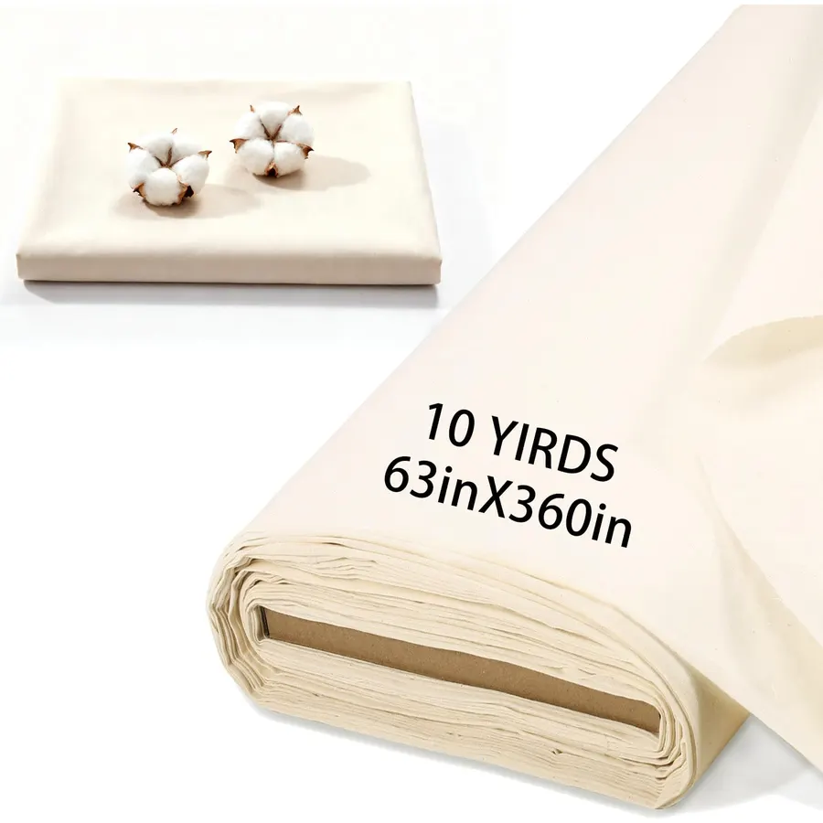 10 Yards 100% Cotton Unbleached Muslin Fabric, 63 Inch X 10Yards by The Yard, Medium & Light Weight Draping Fabrics Suitable for Sewing, Embroidery, Garments, Apparel Cloth and Crafts Material-Natural