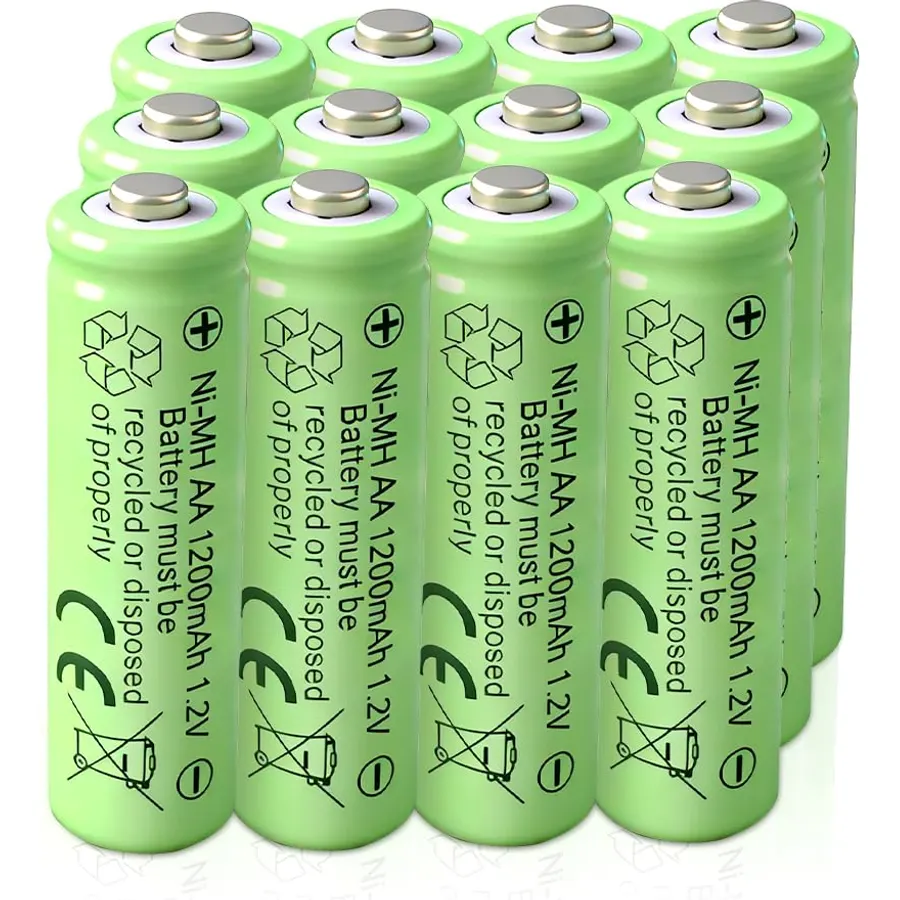 【12 Pack】 Rechargeable AA Batteries 1.2V Ni-MH 1200mAh Double A Battery for Outdoor Garden Solar Lights