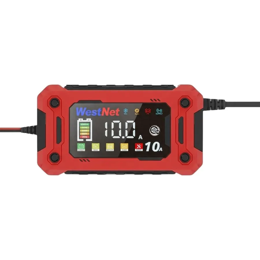 12V 10A Smart Battery Charger & Maintainer | Optima/Odyssey AGM-Ready | Color Screen | Repair & Supply | LiFePO4 + Lead-Acid
