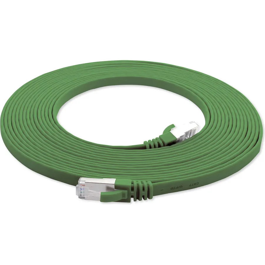 1aTTack.de 15m - Green - 1 Piece CAT.7 Ethernet Gigabit LAN Cable (HIGH Speed Flat Networkcable) 600 MHz, 10000 Mbit/s, Slim, patchkabel (compatibel with CAT5 CAT5e CAT6 CAT6a Cat8) Ribbon