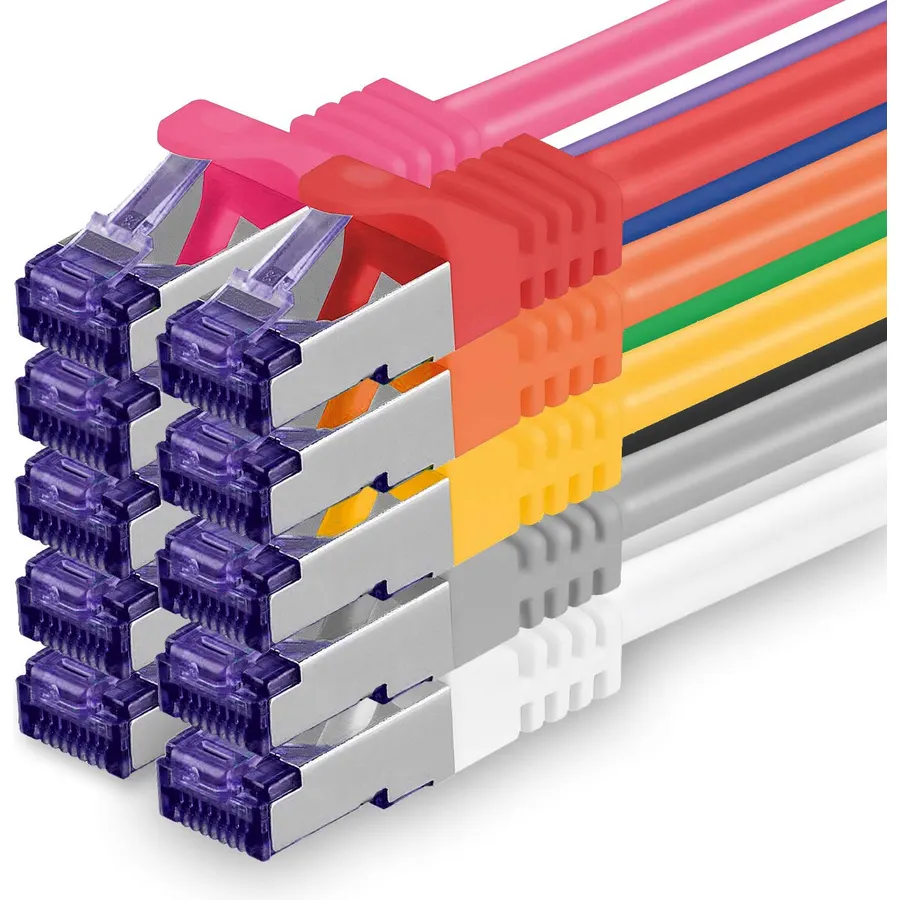 1aTTack.de Cat.7 LAN ethernet Cable 5m - 10 Colors Set - Cat7 LAN Network 10GBASE-T - 10000 Mbps (Sftp Pimf) Double Shielded patchcable RJ45 Plug Cat.6a