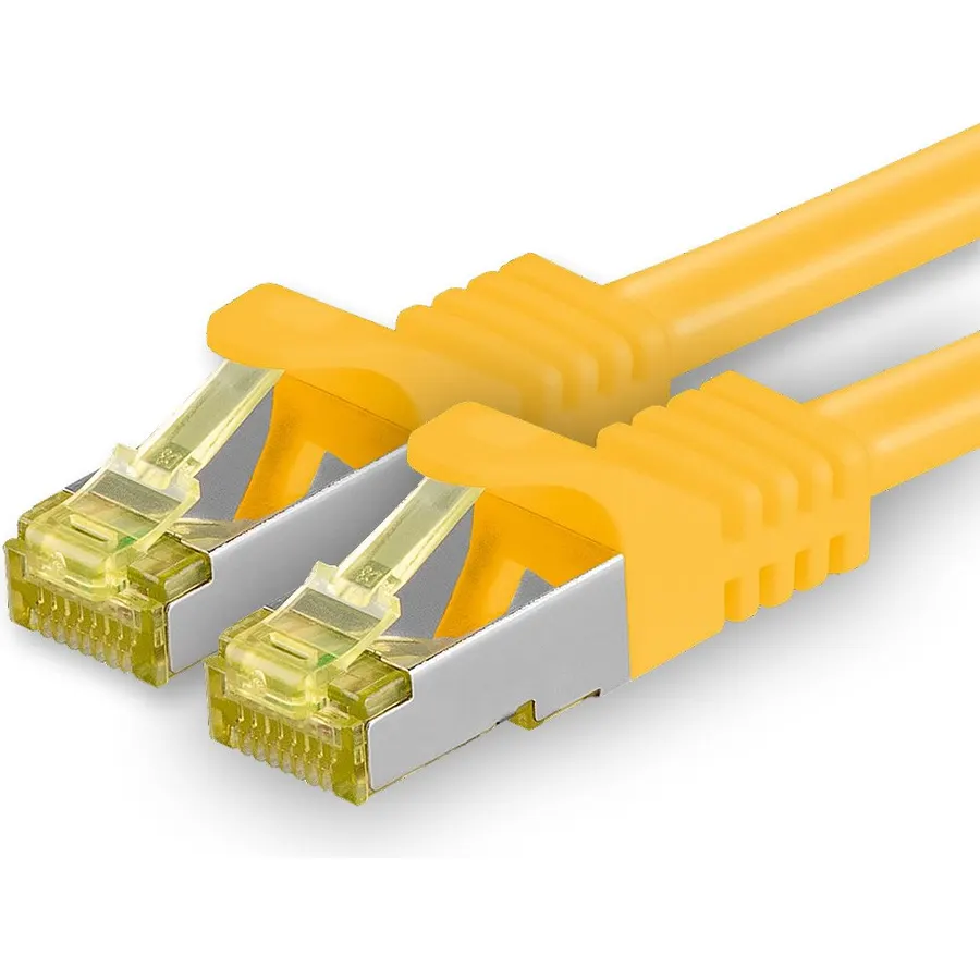 1aTTack.de Cat.7 Patch Cable Set S/FTP (PiMF) Ethernet LAN Network Cables 10 Gigabit/s High Speed 600 MHz with Locking Protection Halogen-Free (LSZH) Yellow - 1 Piece 15m