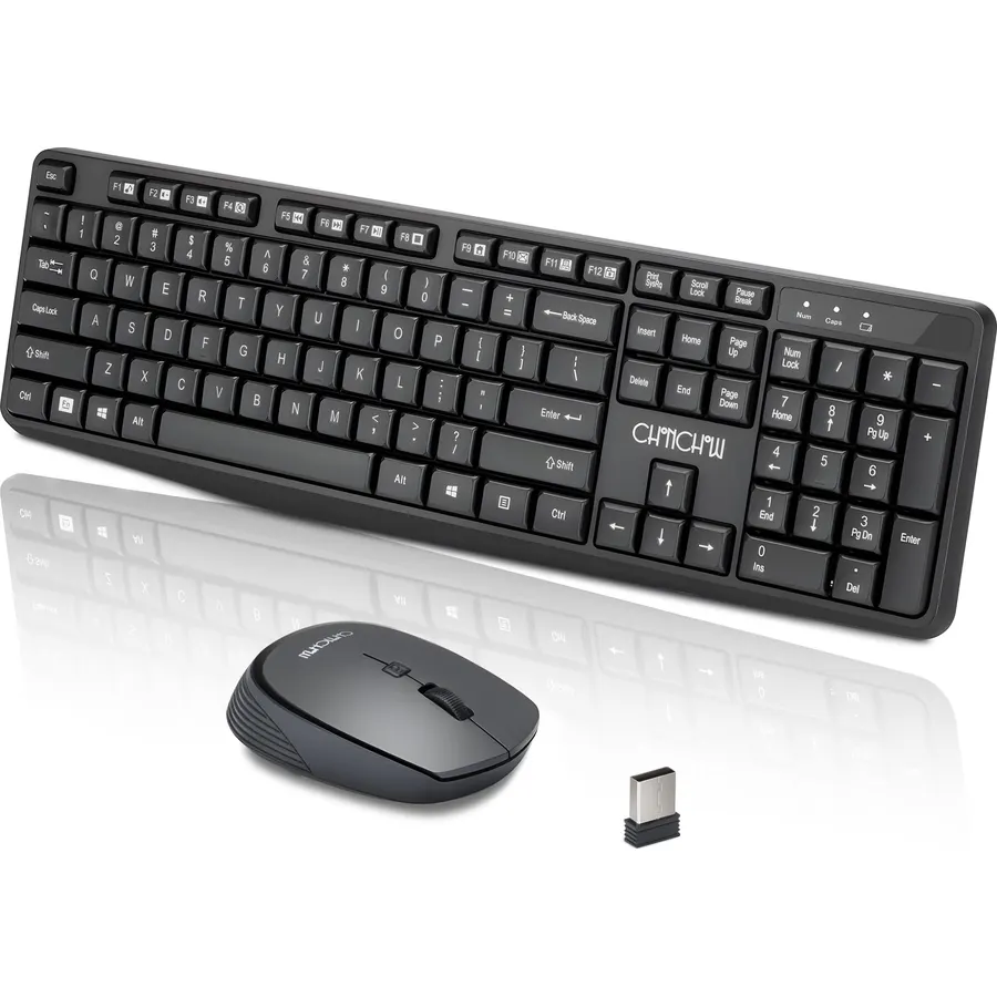 2.4G Wireless Keyboard and Mouse Combo, Full Size Quiet for Computer, Black