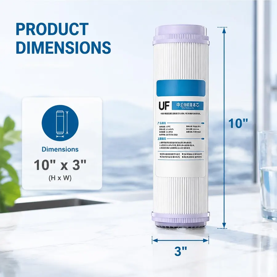 2-Pack 10-inch UF Hollow Fiber Ultrafiltration Membrane Filters, 0.01-Micron High-Flow Membrane, Suitable for Under-Sink Reverse Osmosis Water Purification Systems