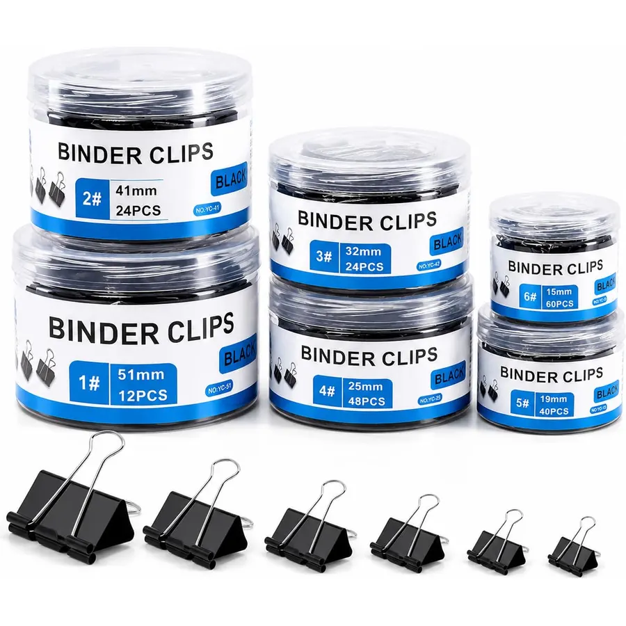 208PCS Binder Clips Assorted Sizes, Paper Clamps 6 Sizes, Office Supplies