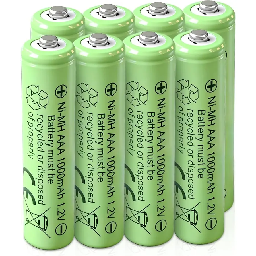 【8-Pack】 Ni-MH AAA Rechargeable Batteries, 1.2V 1000mAh Large Capacity, Suitable for Small Toys/Mice, Low Self-Discharge & Rechargeable