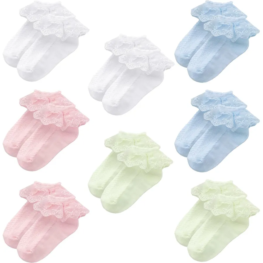 8 Pairs Baby Girls Lace Ruffle Socks Dance Ankle Socks