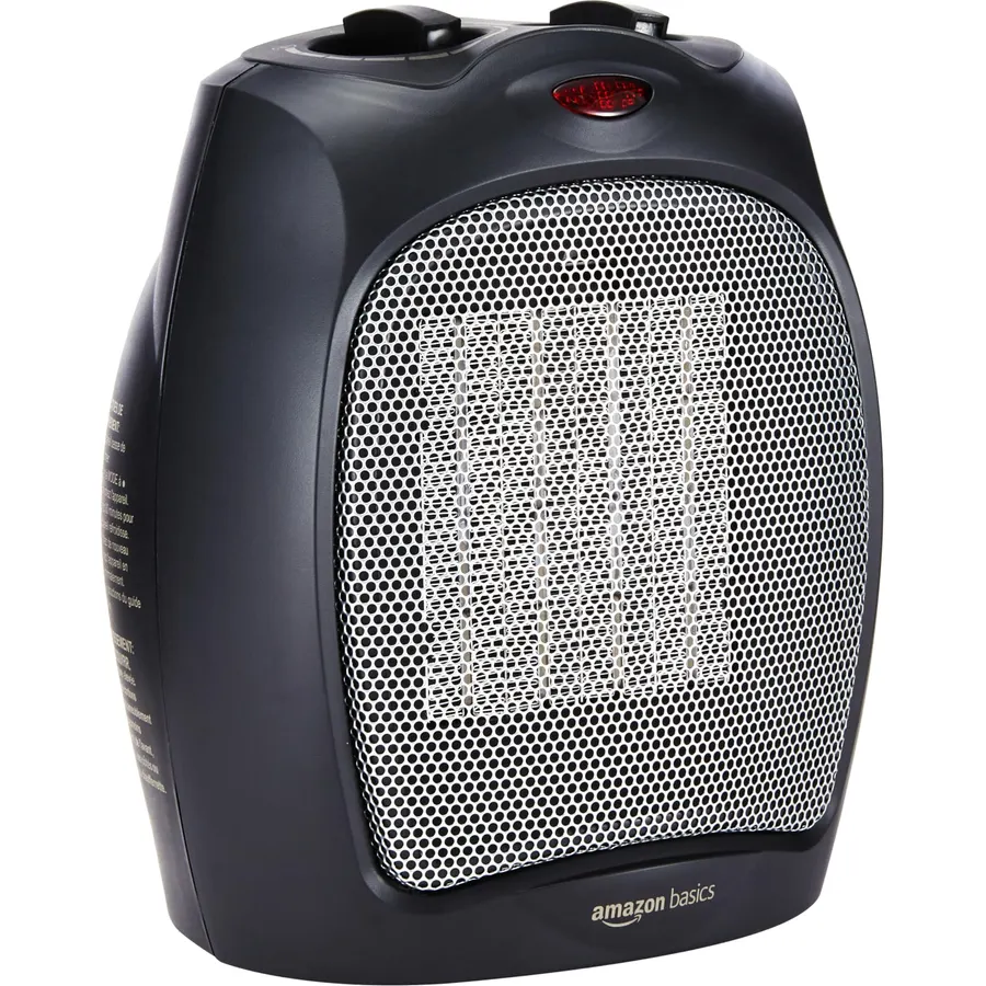 Amazon Basics Ceramic Space Heater, Portable Indoor Heating Solution, With Overheat and Tip-Over Protection, Thermostat, 1500W