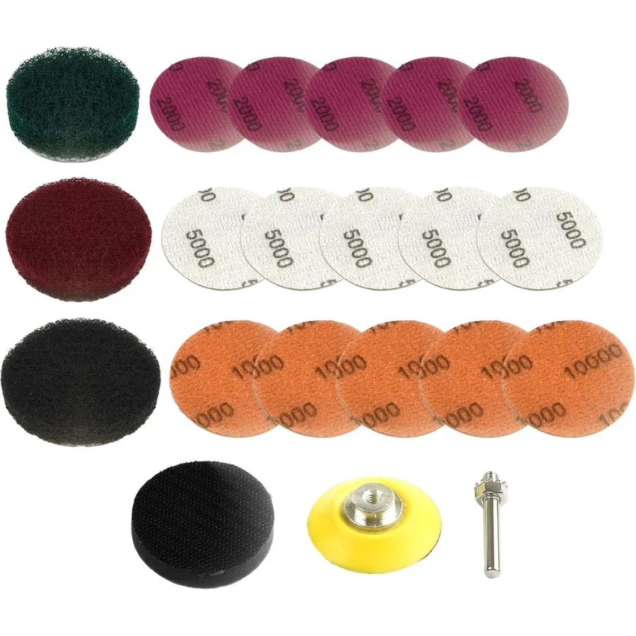 Car Headlight Restoration Kit, 2 Inch Polishing Scouring Pads Sanding Discs with Drill Adapter for Headlamp Repair Tools