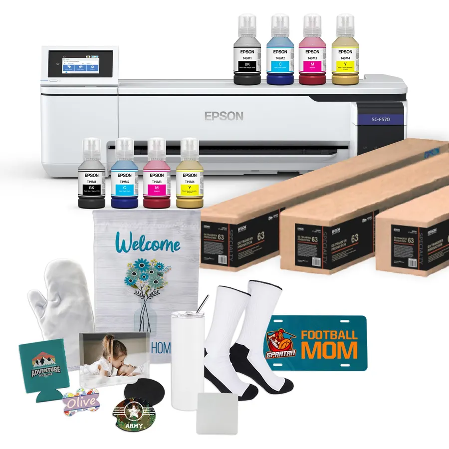 Epson Surecolor F570 24" Desktop Sublimation Printer, Includes Two Full Ink Sets, User Guide, Sublimation Paper, & Free Remote Install SCF570 (Printer & Blanks)