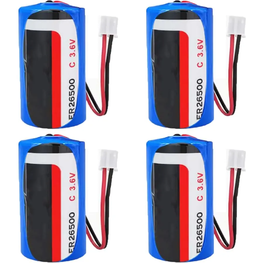 (4-Pack) ER26500 3.6V 8500mAh Size C Non-Rechargeable Lithium Battery (with 2.0 White Plug)