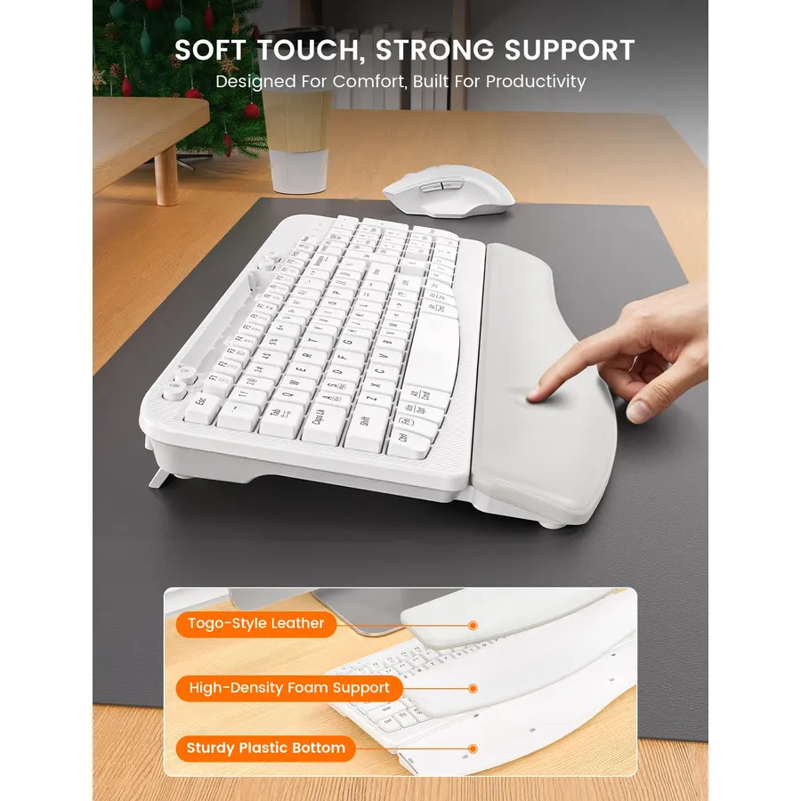 Ergonomic Keyboard and Mouse Bundle with Vertical Mouse, Full-Size Wave Keyboard (Rechargeable), Wireless Ergonomic Mouse and Rechargeable Vertical Mouse for Home Office, Windows, Mac and Laptop