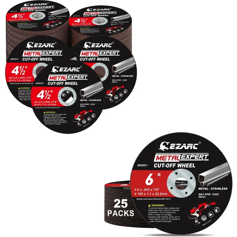 EZARC 100 Pack 4.5" Cut Off Wheel & 25 Pack 6'' Cut Off Wheels