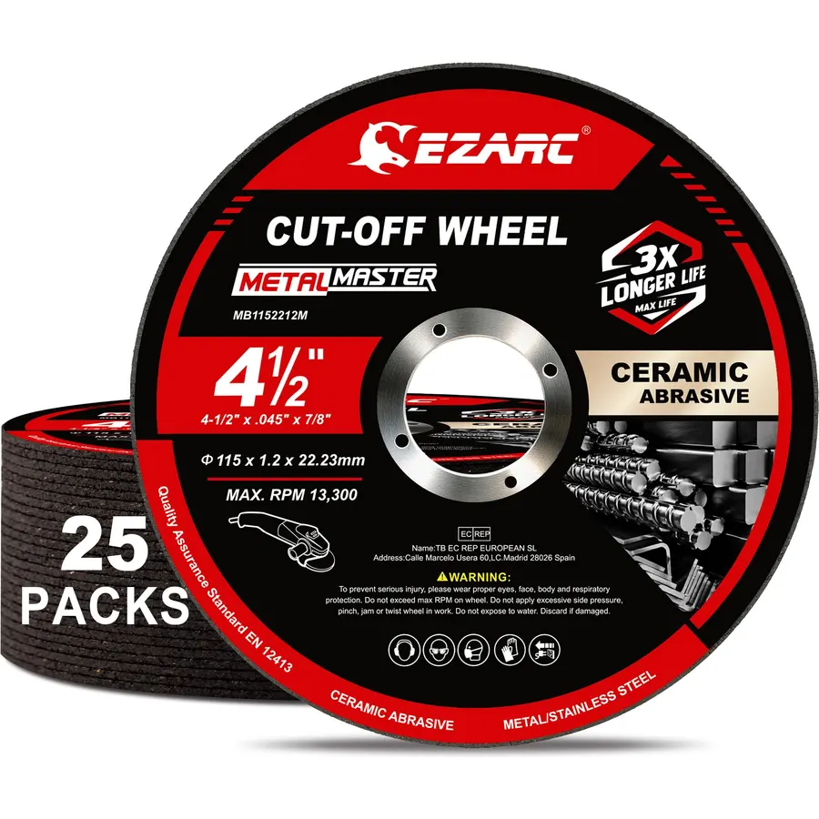 EZARC 4.5" Ceramic Cut-Off Wheels for Stainless Steel & Metal, 25-Pack