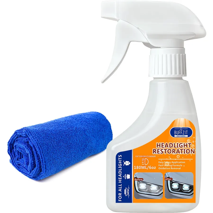 Headlight Restoration Kit, Headlight Cleaner & Restorer for Yellowed, Oxidized & Cloudy Lenses, Removes Haze, Restores Clarity & Shine, Protective Coating for Car Headlights, 6oz/180ml