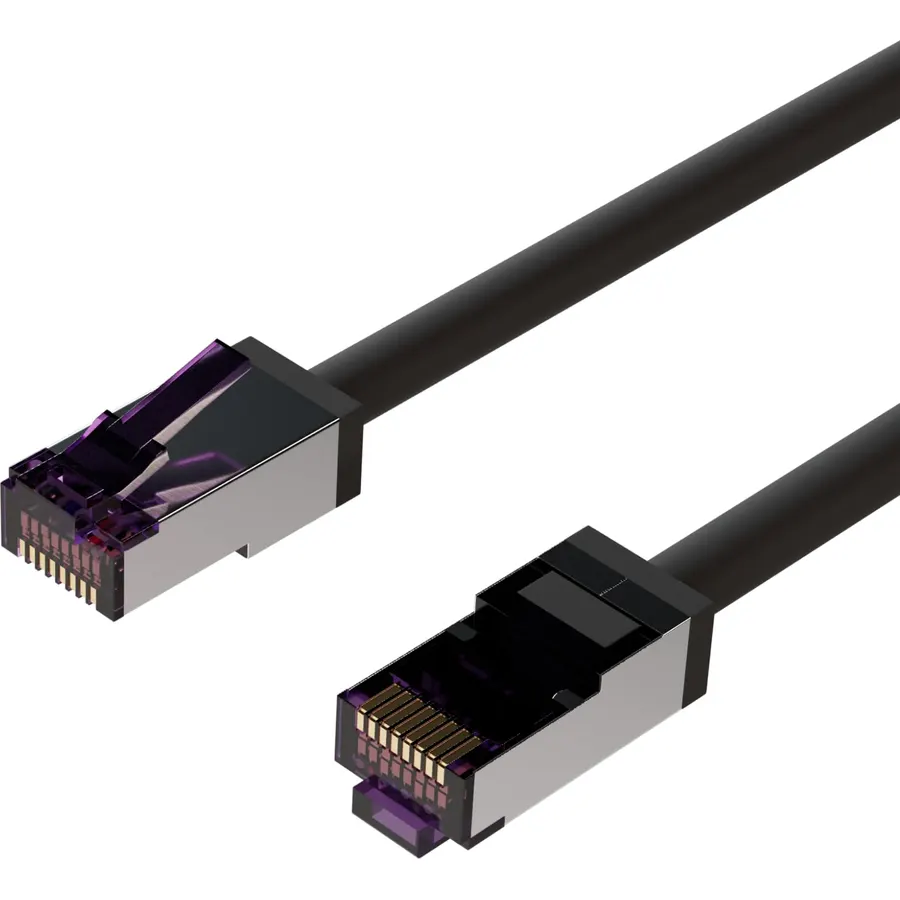 -Patch cable cat. 6A S/FTP, short design, PIMF, black, 2.0m