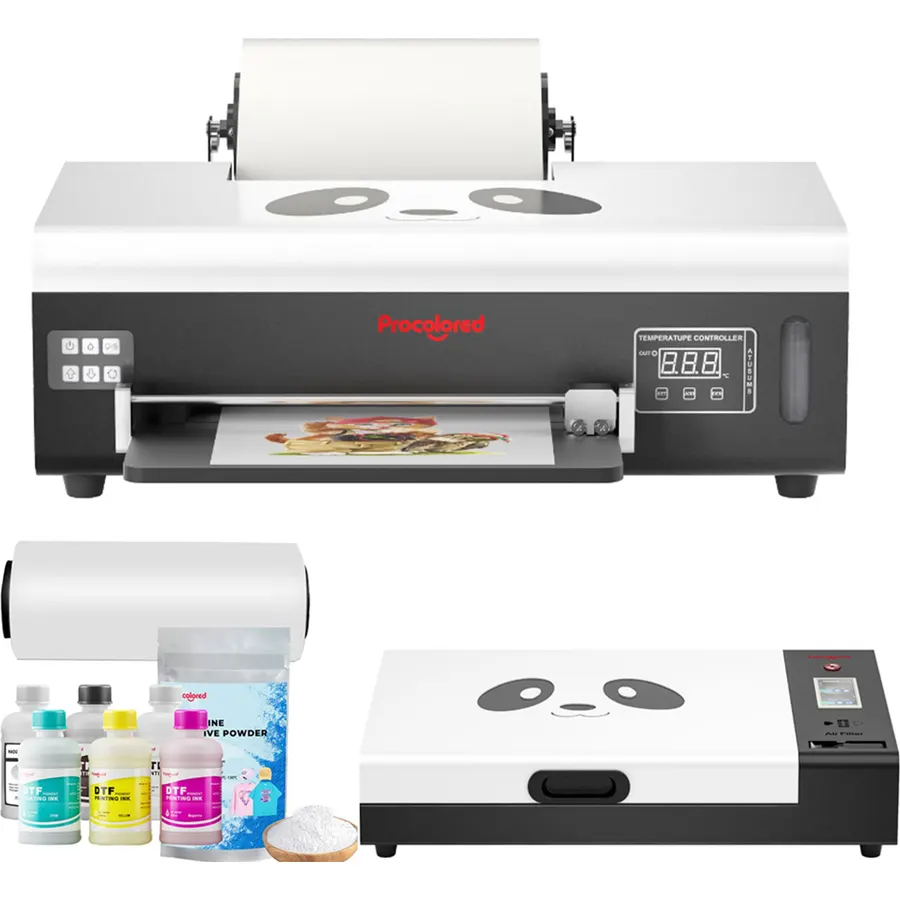 Procolored F8 DTF Apparel Printer 8.2" A4 L800 Panda Transfer Printing Machine with White Ink Circulation Roll Feeder (Printer+Oven+ Ink+ Film)