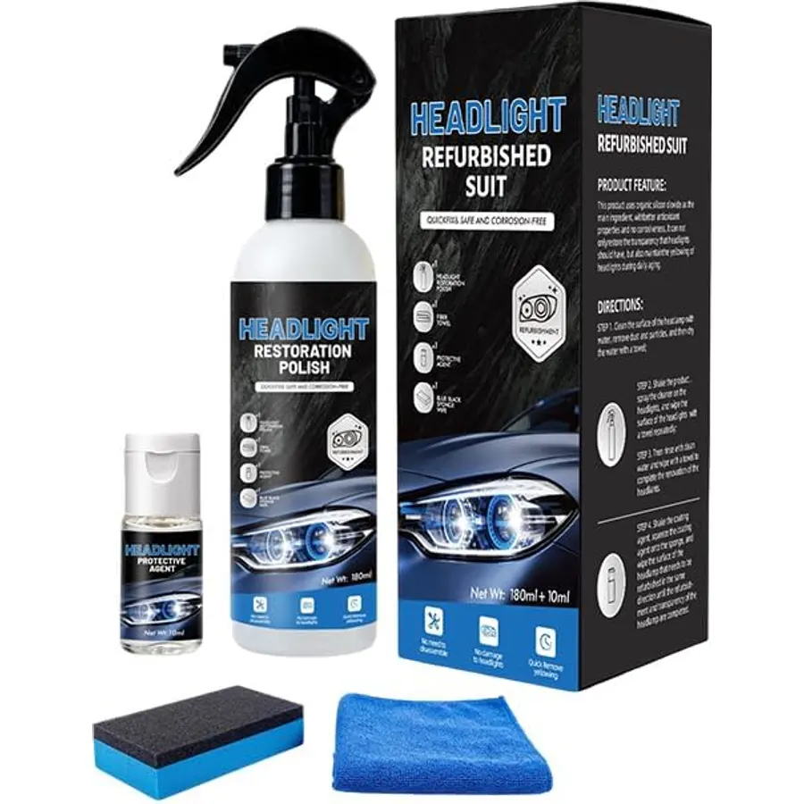 Professional Headlight Restoration Kit - Cleaning & Polishing Spray