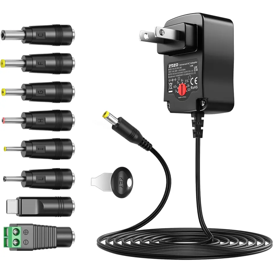ZOZO Universal AC/DC Adapter 12W 3V 4.5V 5V 6V 7.5V 9V 12V Switching Power Supply Charger with 8 Tips 5.5x2.1mm 5.5x2.5mm Micro USB for Routers Speakers CCTV Cameras LED Strip Lights